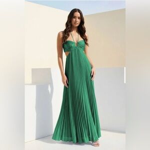 Emerald Halter Pleated Maxi Dress